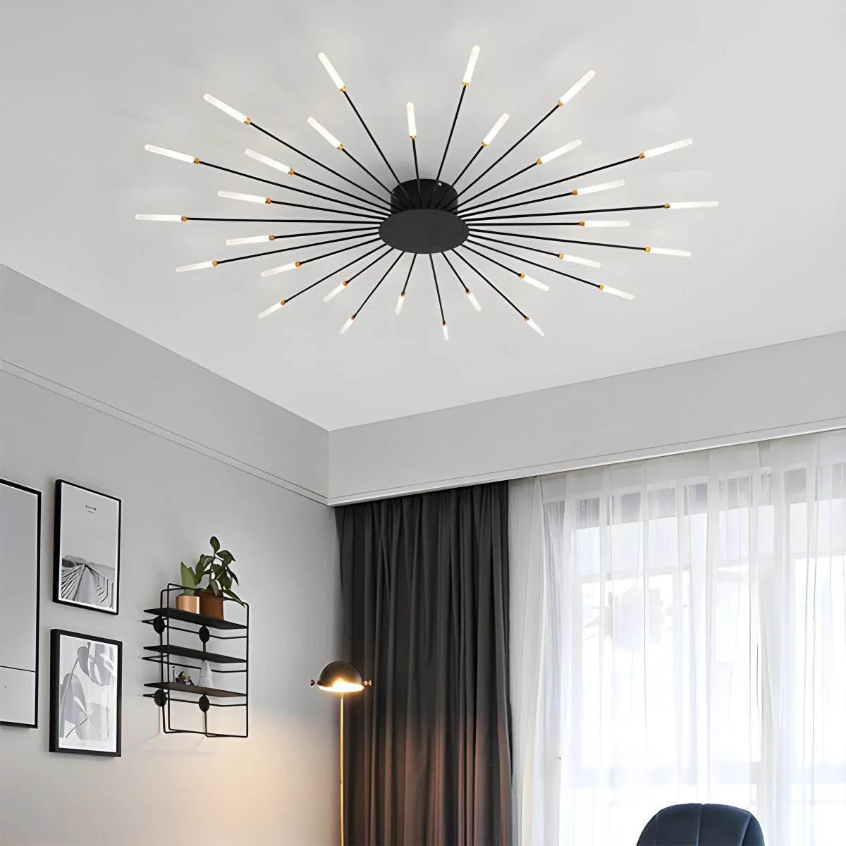 Antizer Fireworks Starburst Ceiling Light Black 30 Lights Dimmable With Remote