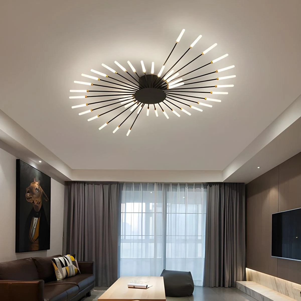 Antizer Fireworks Starburst Ceiling Light Black Dimmable With Remote
