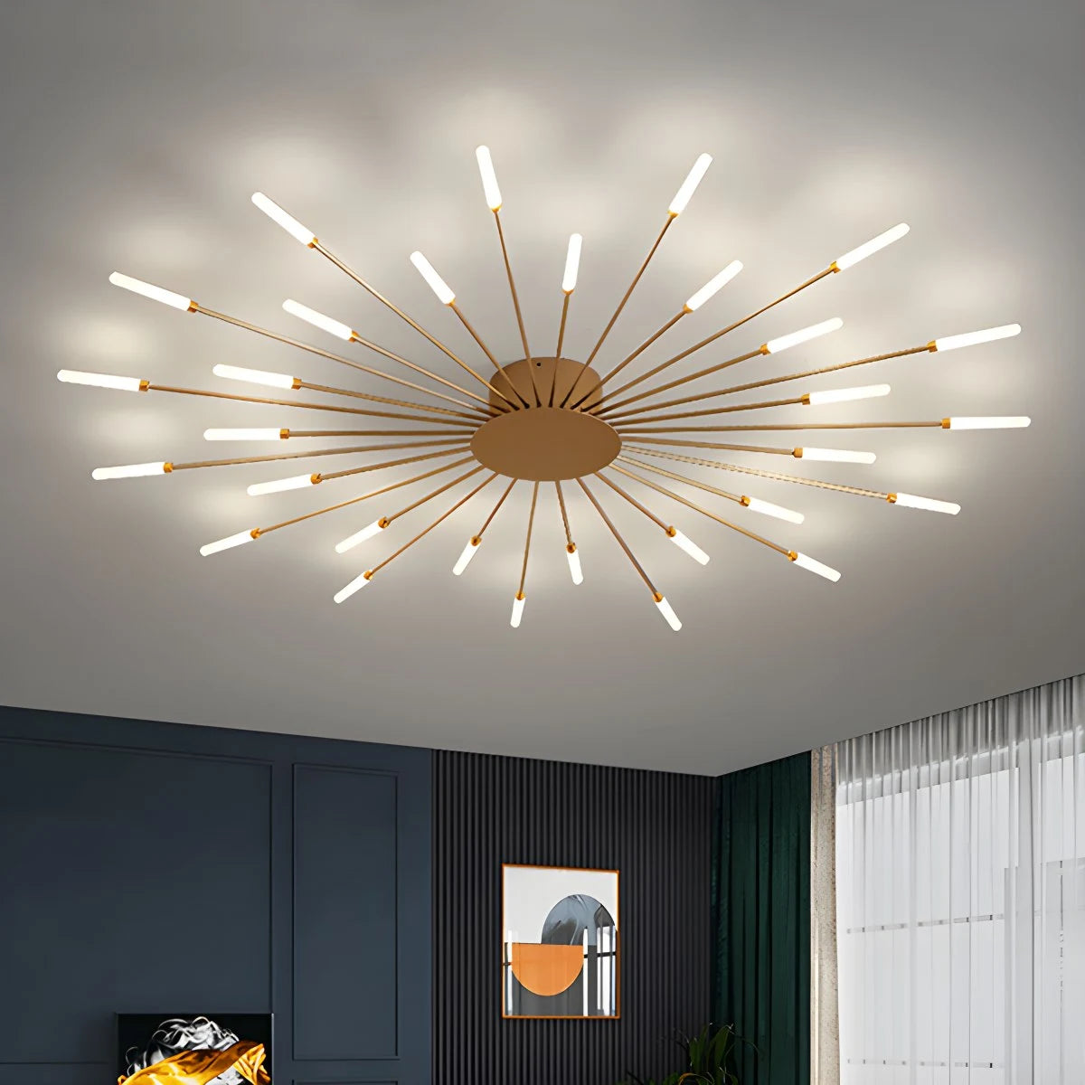 Antizer Fireworks Starburst Ceiling Light Gold 30 Lights Dimmable With Remote