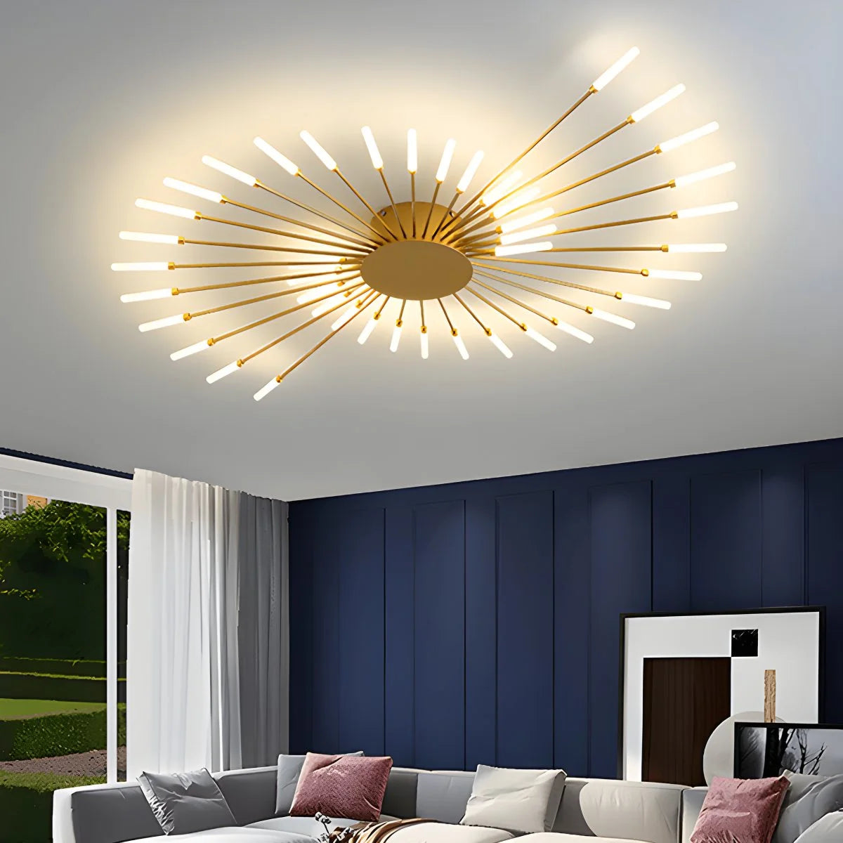 Antizer Fireworks Starburst Ceiling Light Gold 42 Lights Dimmable With Remote