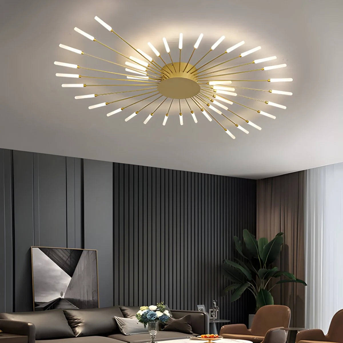 Antizer Fireworks Starburst Ceiling Light Gold 28 Lights Dimmable With Remote