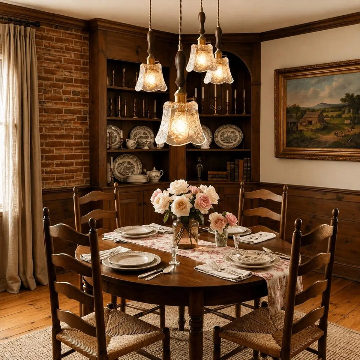Antizer Flower Shape Brass Glass Pendant Light