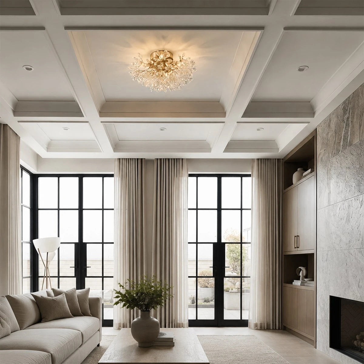 Antizer French Semi-Flush Brass Crystal Ceiling Light