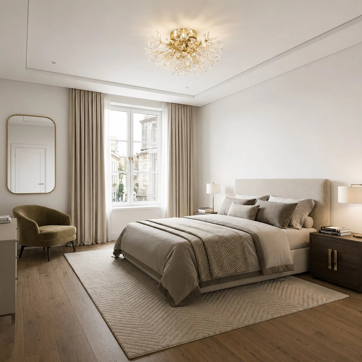 Antizer French Semi-Flush Brass Crystal Ceiling Light