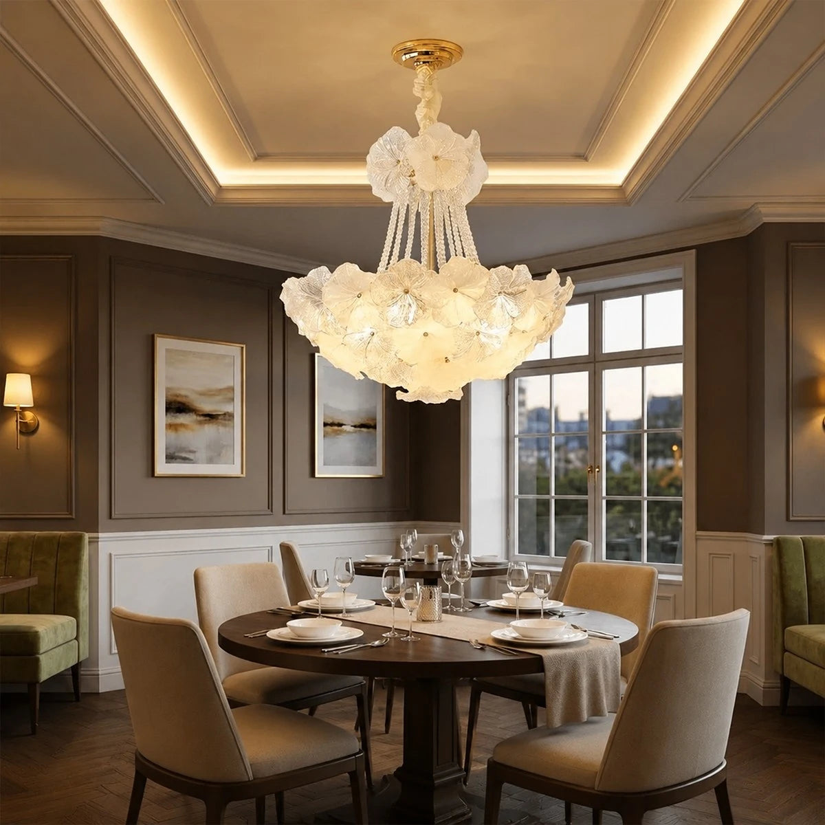 Antizer French Style Floral Glass Chandelier