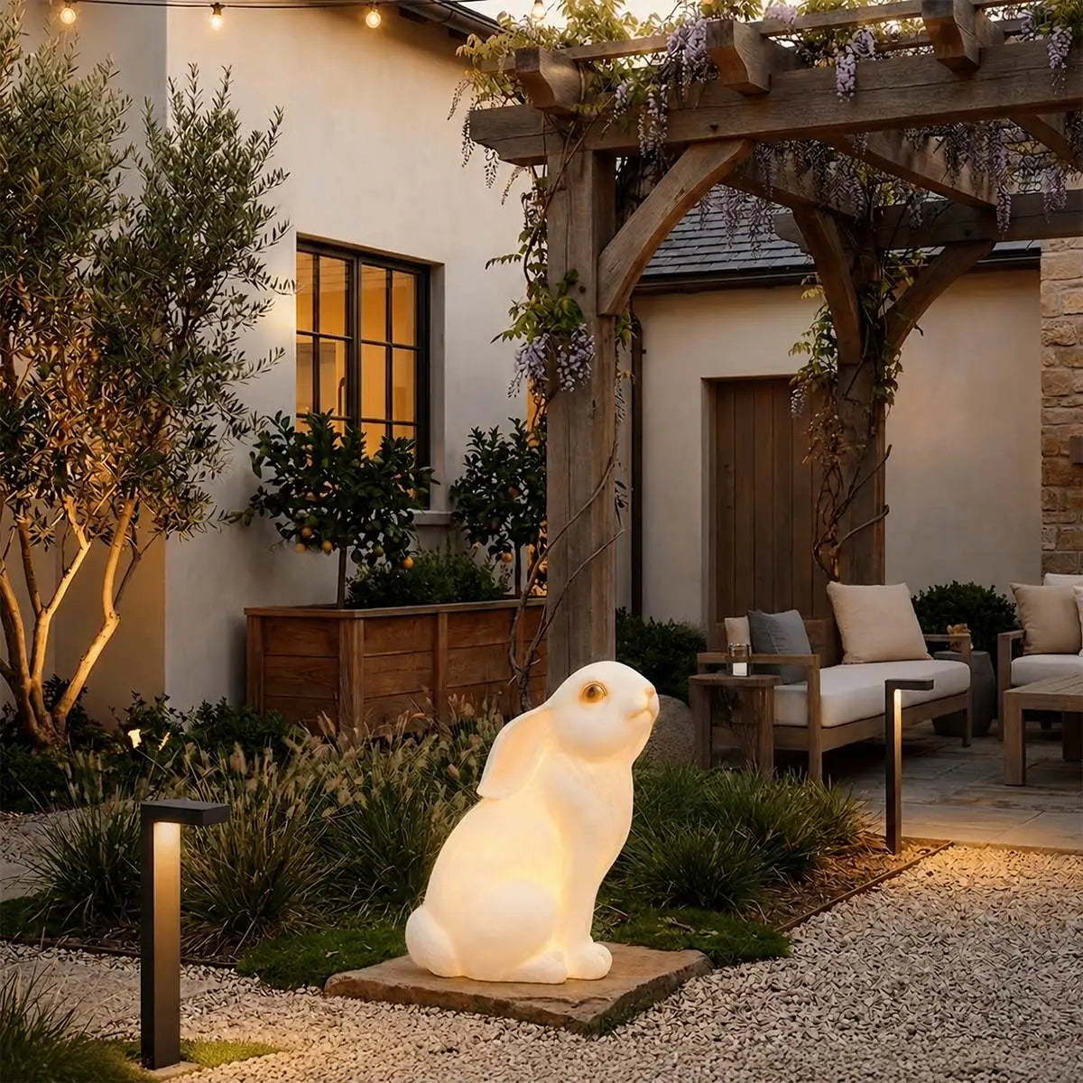 Antizer Garden Resin Bunny Lawn Lamp
