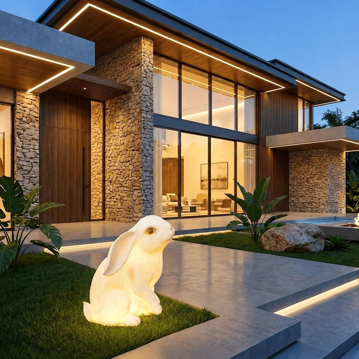 Antizer Garden Resin Bunny Lawn Lamp