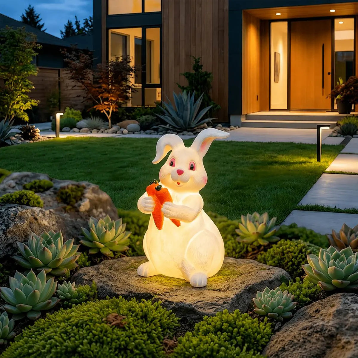 Antizer Garden Resin Bunny Lawn Lamp