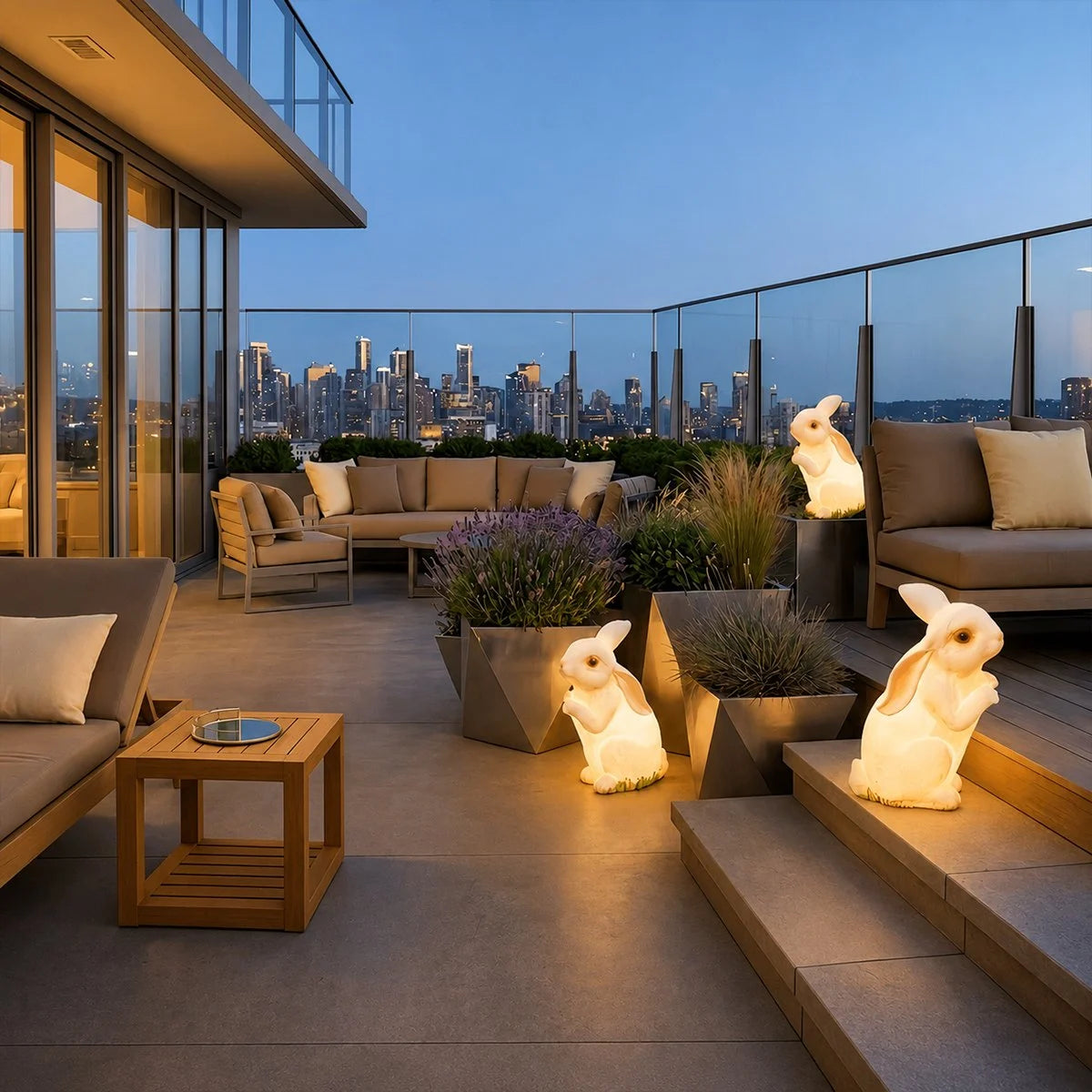 Antizer Garden Resin Bunny Lawn Lamp