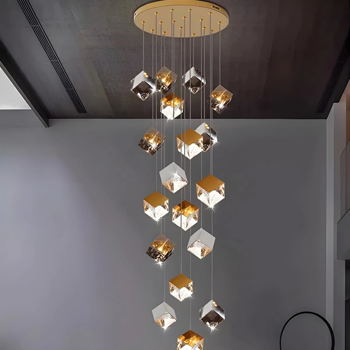 Antizer Ice Cube Textured Glass Chandelier Golden+Silver 18 Lights