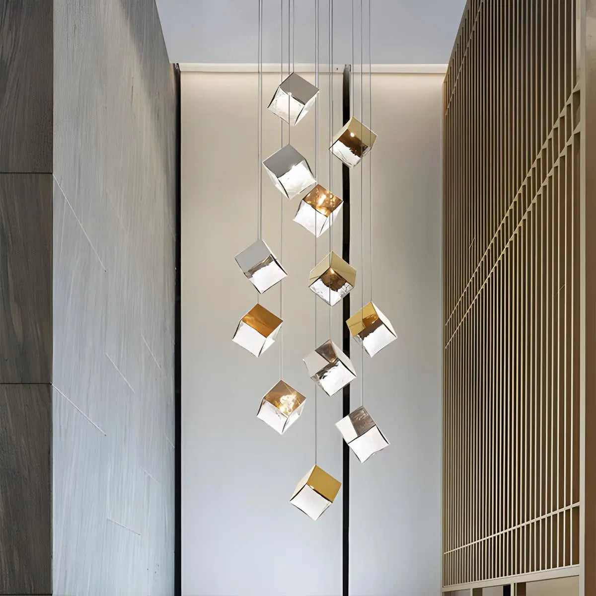 Antizer Ice Cube Textured Glass Chandelier Golden+Silver 9 Lights