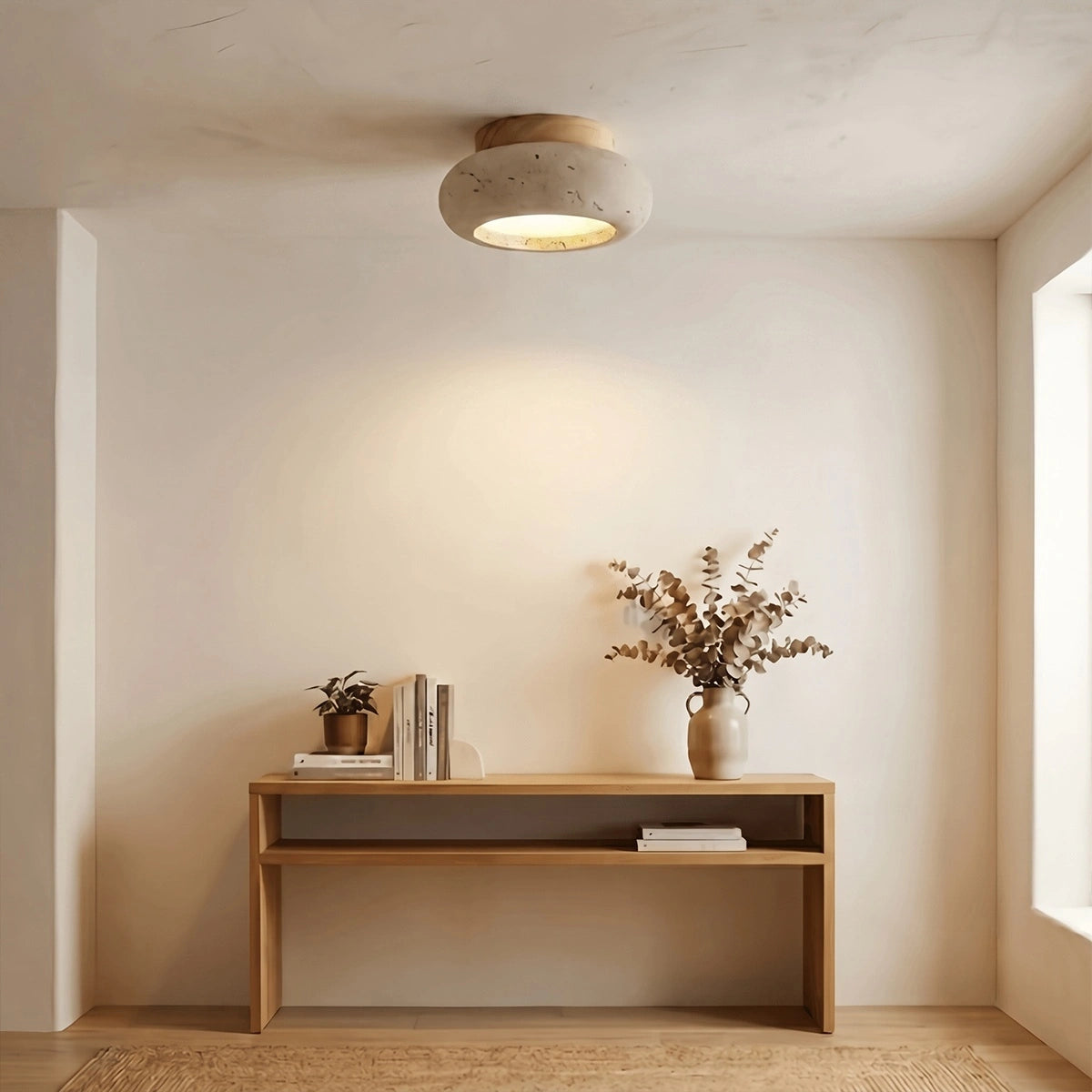 Antizer Japanese Style Travertine Ceiling Light