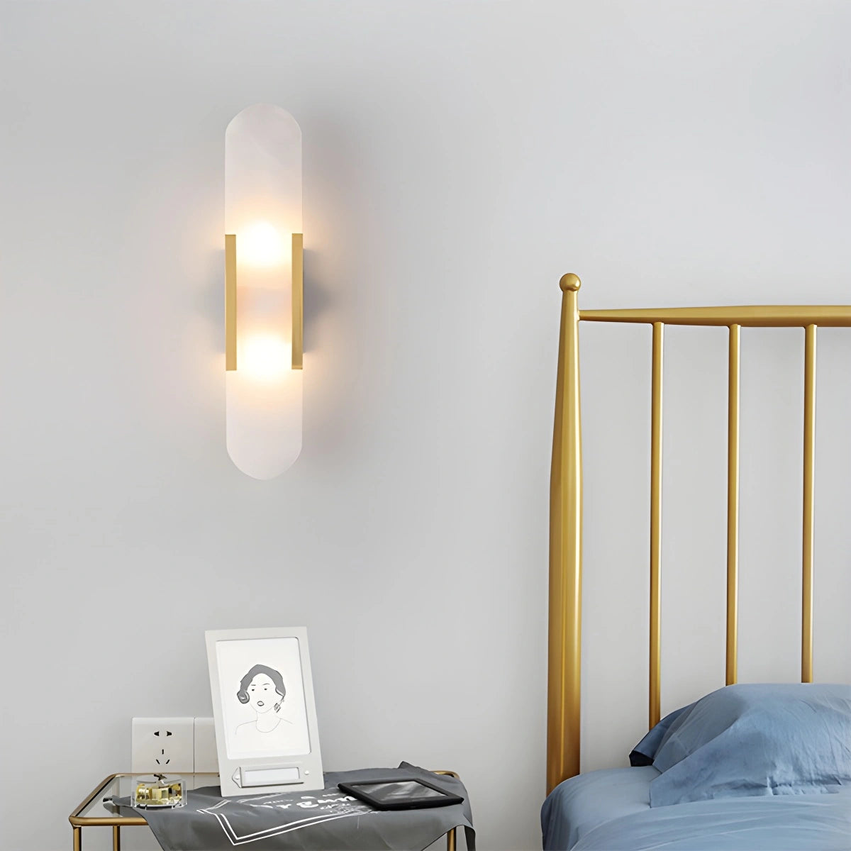Antizer Luxury Spanish Alabaster Wall Sconce for Living Room Golden 50cm / 19.69" Wram Light