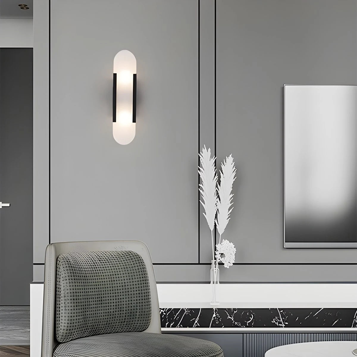 Antizer Luxury Spanish Alabaster Wall Sconce for Living Room Black 35cm / 13.78" Wram Light