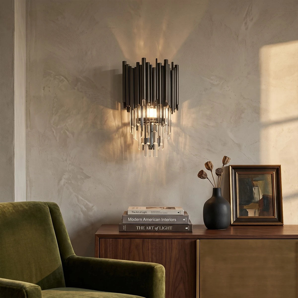 Antizer Luxury Obsidian Crystal Wall Sconce
