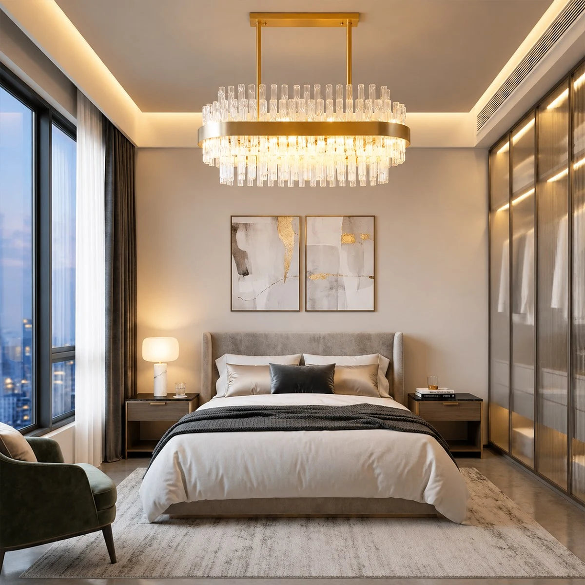 Antizer Luxury Rectangular Crystal Chandelier