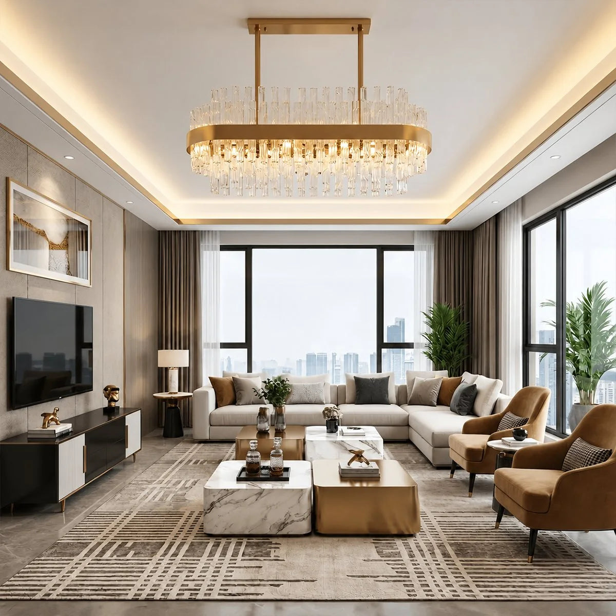 Antizer Luxury Rectangular Crystal Chandelier