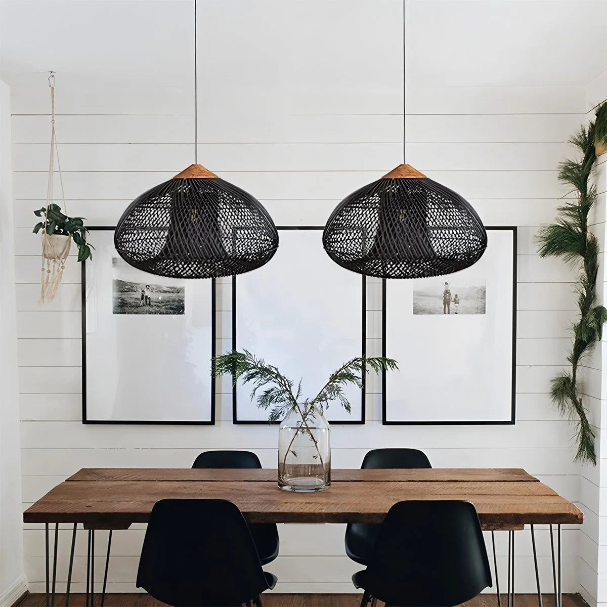 Antizer Rattan Lantern Pendant Light for Dining Room