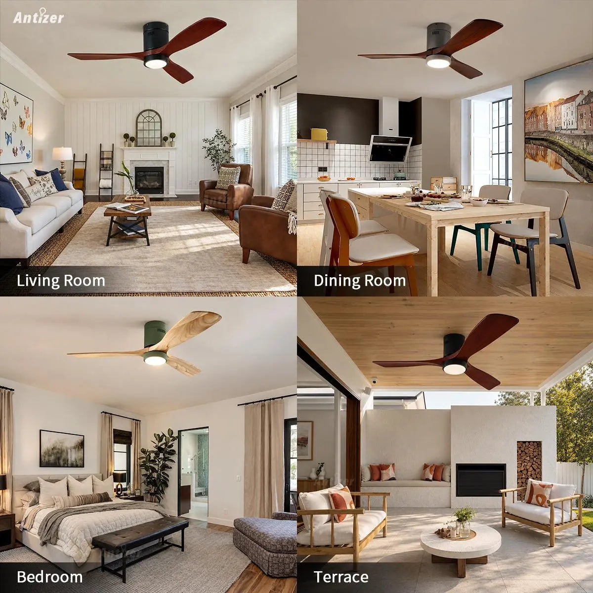 Antizer Mid-century Modern Hugger Ceiling Fan Lamp