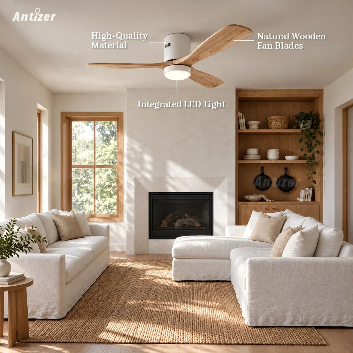 Antizer Mid-century Modern Hugger Ceiling Fan Lamp