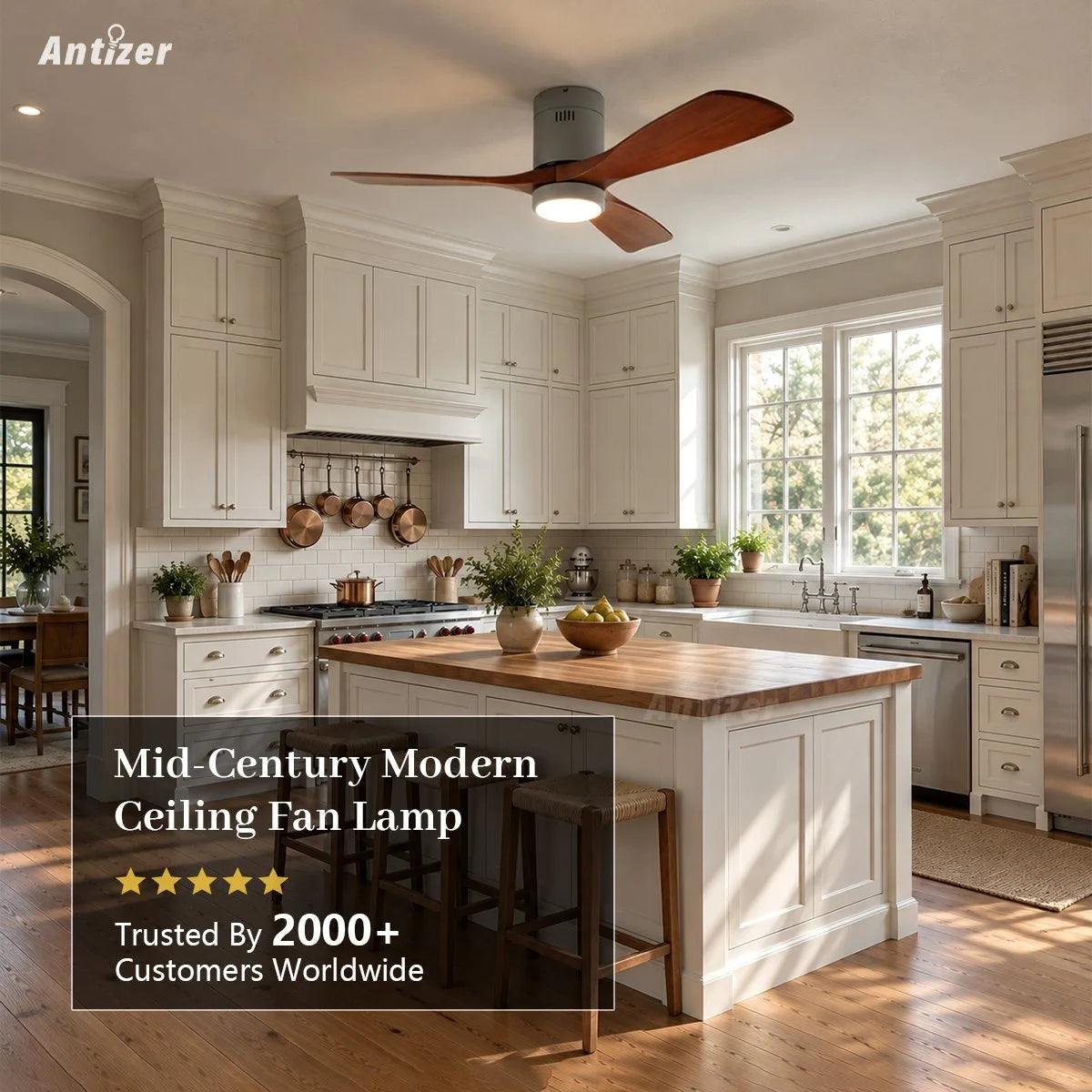 Antizer Mid-century Modern Hugger Ceiling Fan Lamp
