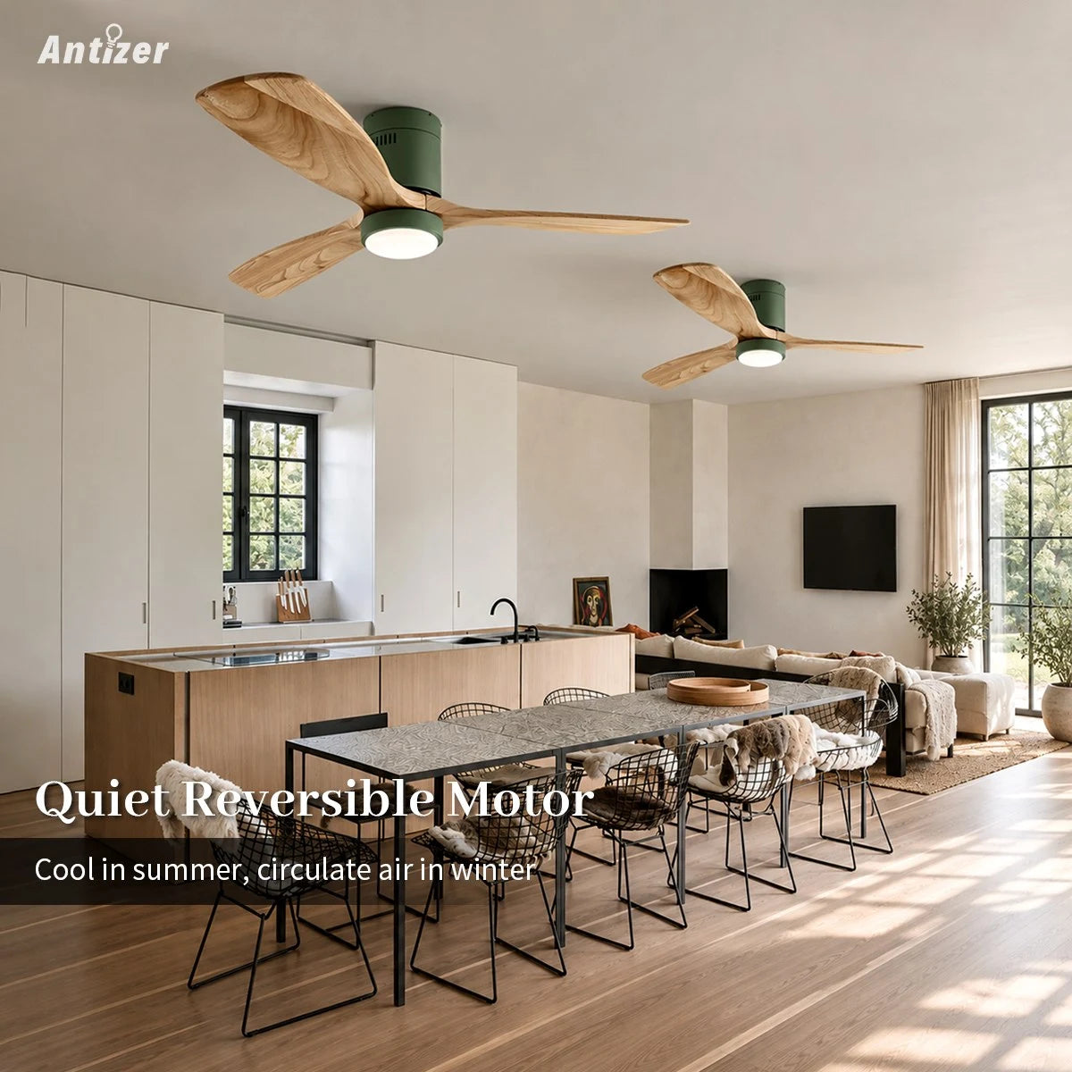 Antizer Mid-century Modern Hugger Ceiling Fan Lamp