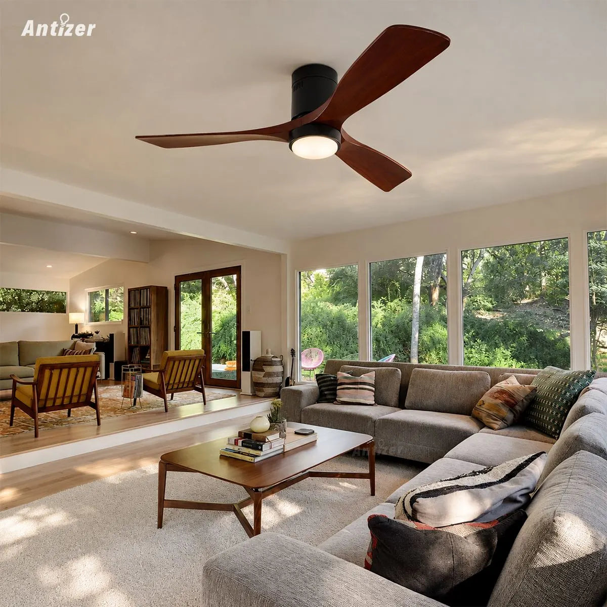 Antizer Mid-century Modern Hugger Ceiling Fan Lamp