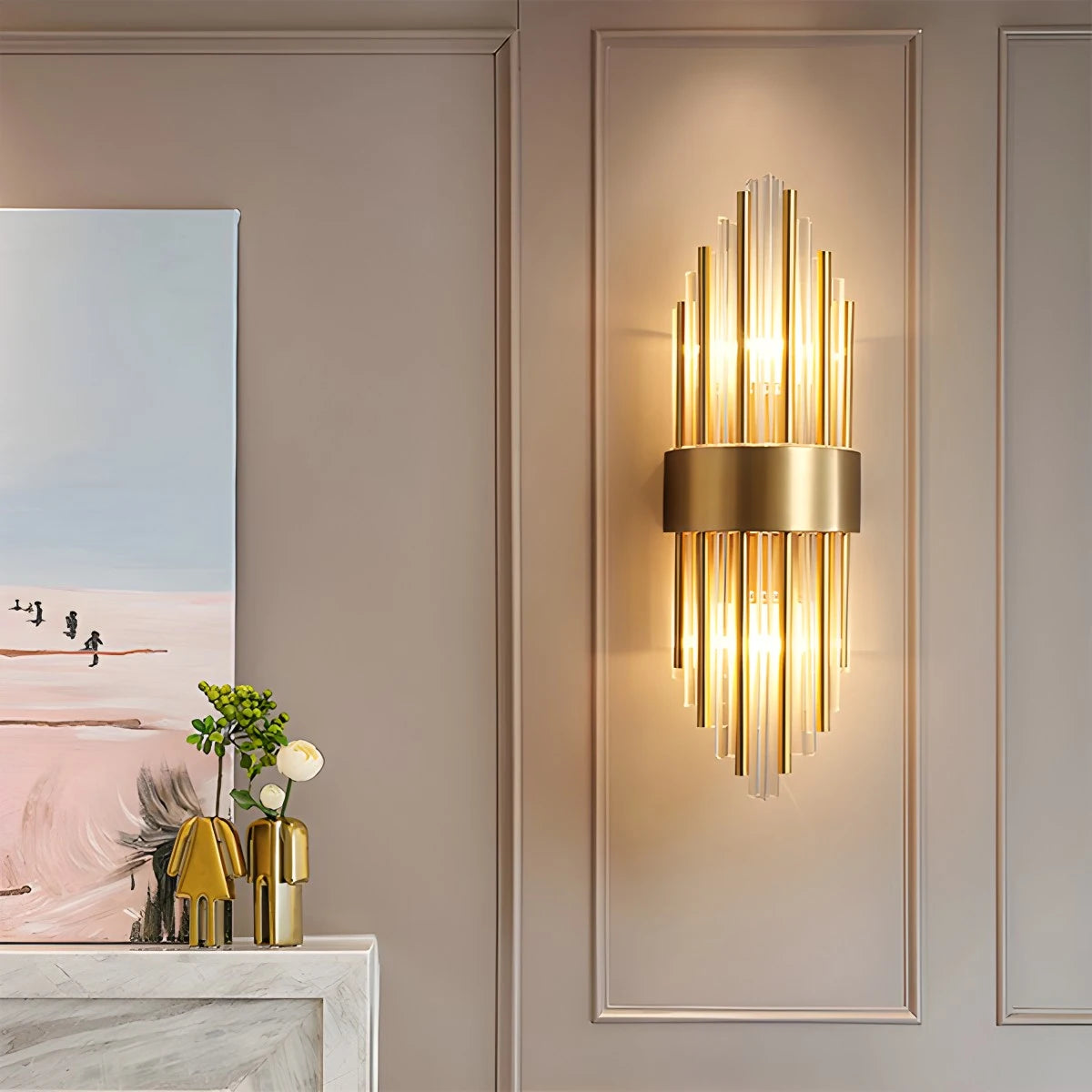 Antizer Minimal Luxury Glass Wall Lamp Golden Tricolor Dimming