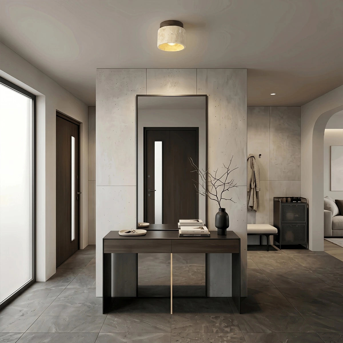 Antizer Minimalist Cylinder Travertine Ceiling Light
