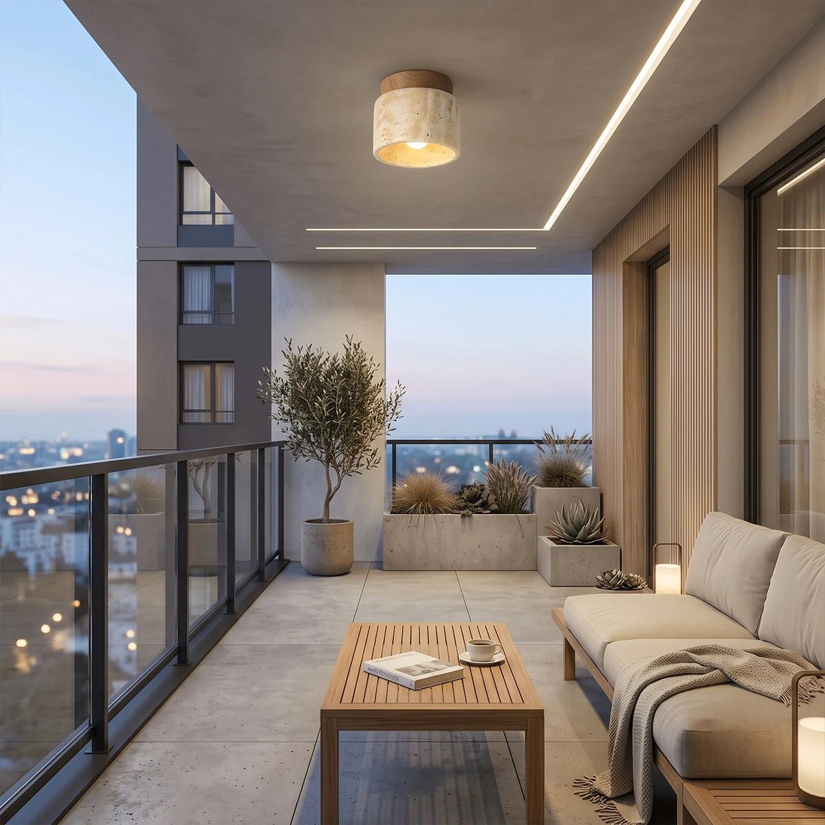 Antizer Minimalist Cylinder Travertine Ceiling Light