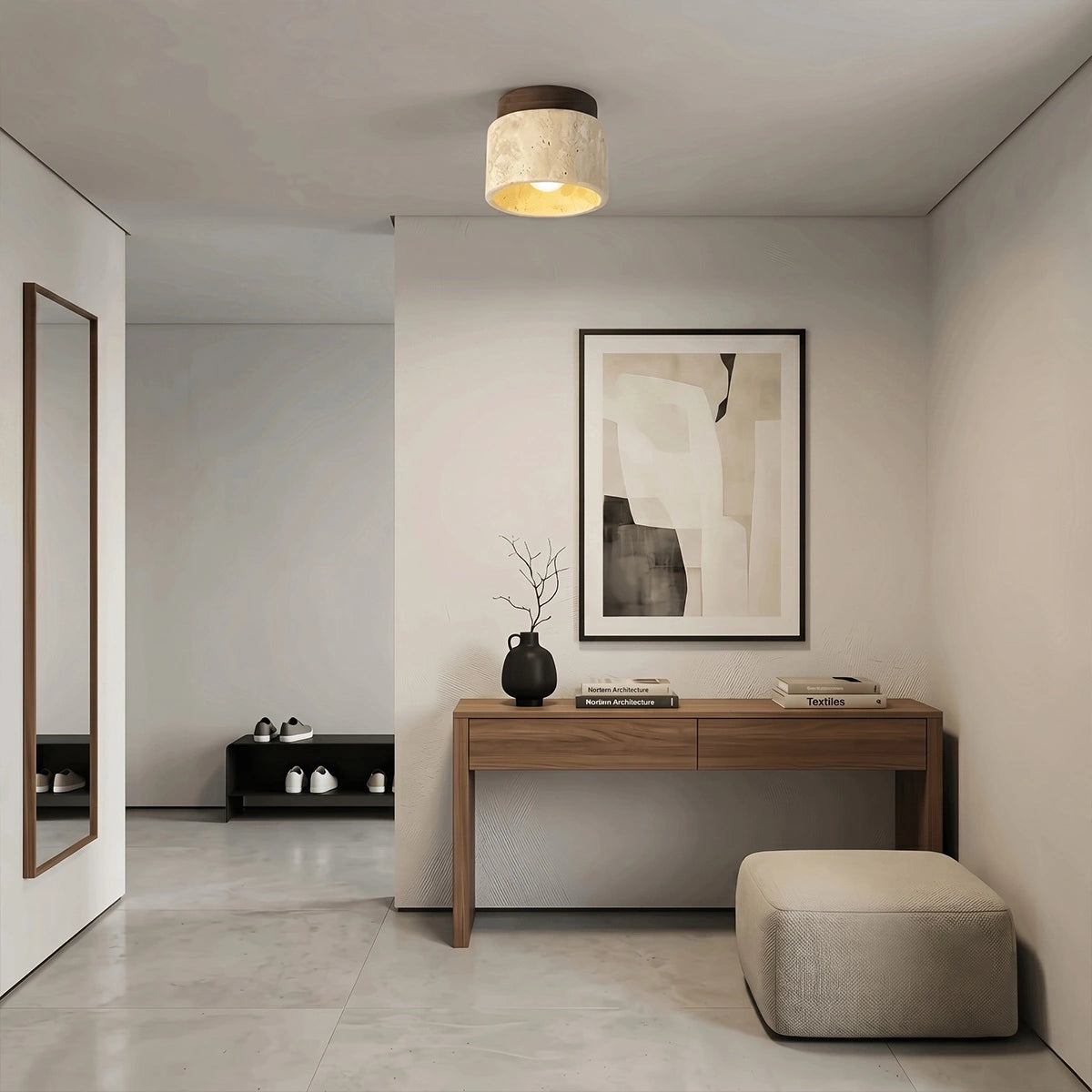 Antizer Minimalist Cylinder Travertine Ceiling Light