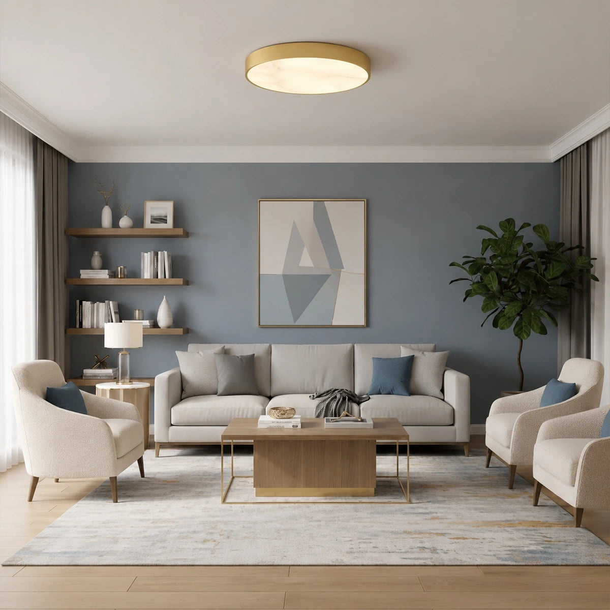 Antizer Modern Alabaster Disc Ceiling Light