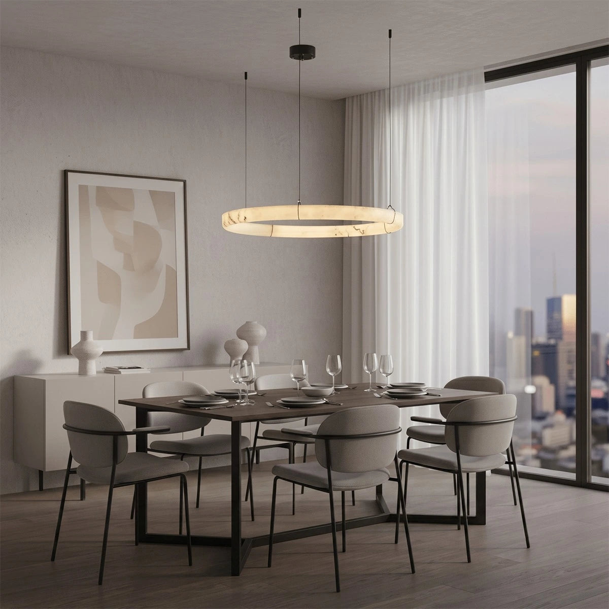 Antizer Modern Alabaster Ring Chandelier