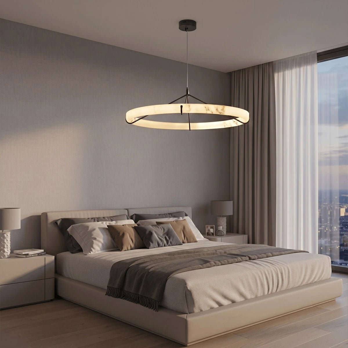 Antizer Modern Alabaster Ring Chandelier