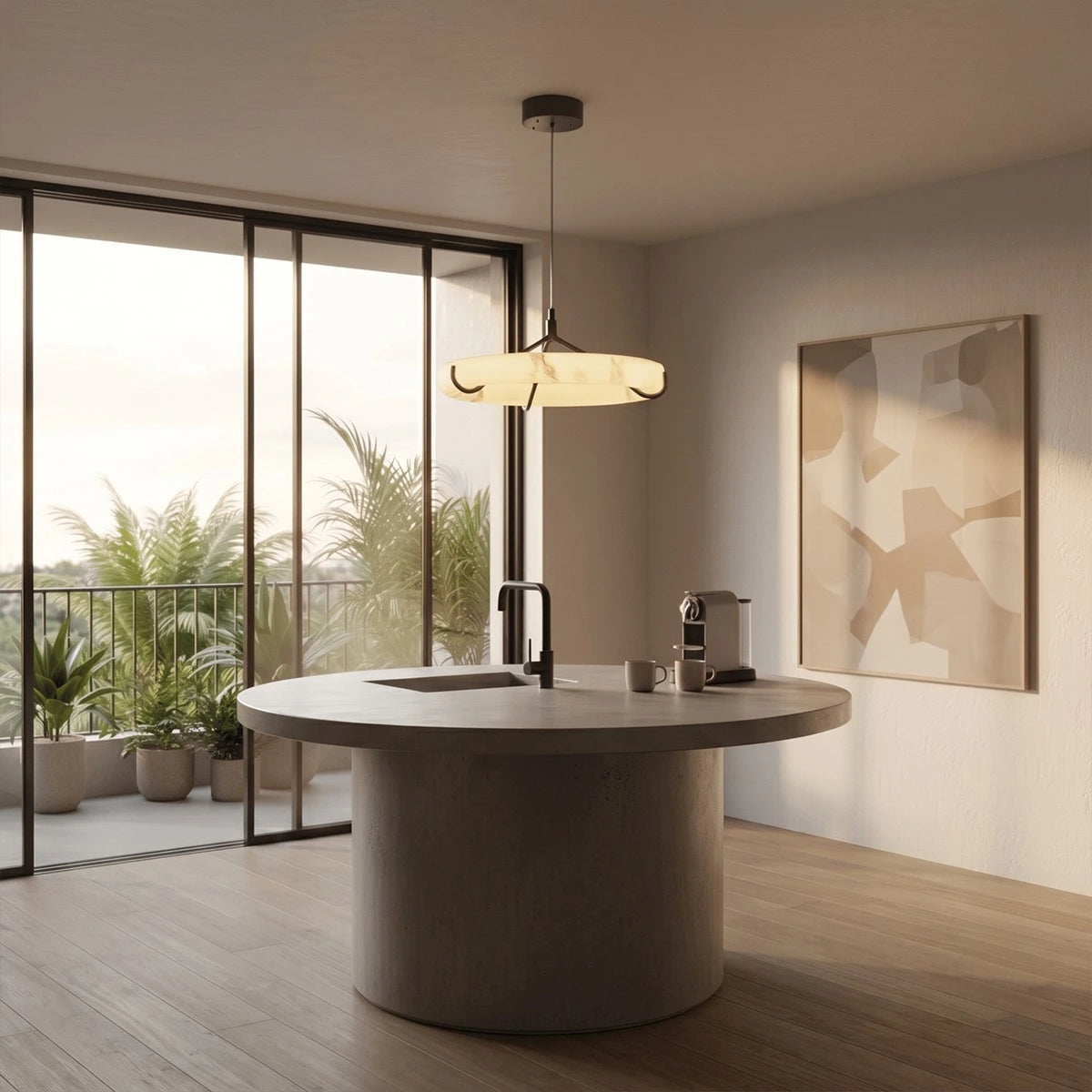 Antizer Modern Alabaster Ring Chandelier