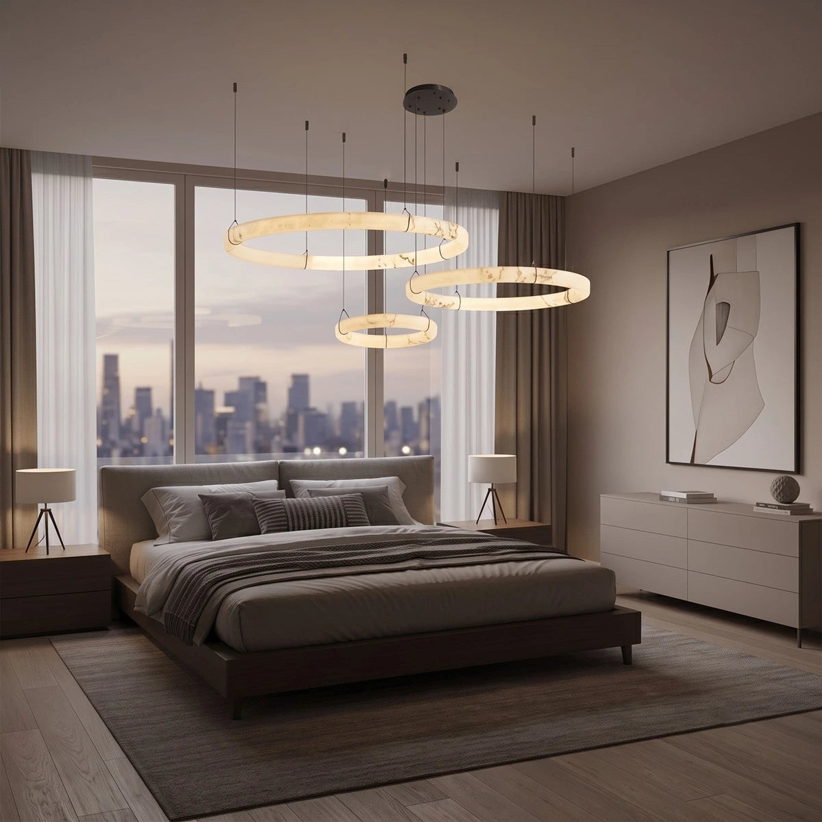 Antizer Modern Alabaster Ring Chandelier