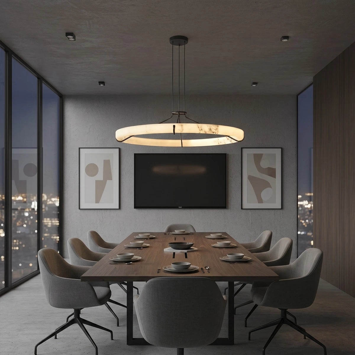 Antizer Modern Alabaster Ring Chandelier
