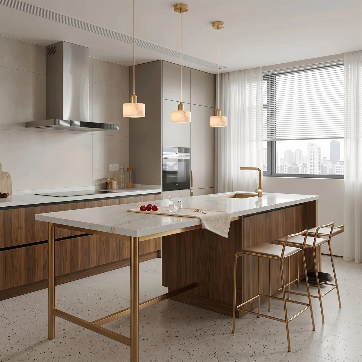 Antizer Modern Brass Alabaster Pendant Light