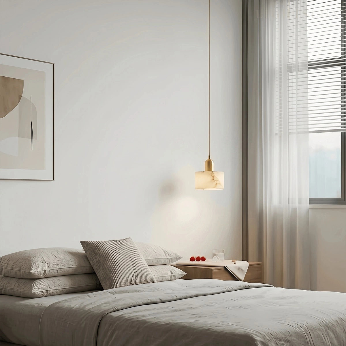 Antizer Modern Brass Alabaster Pendant Light