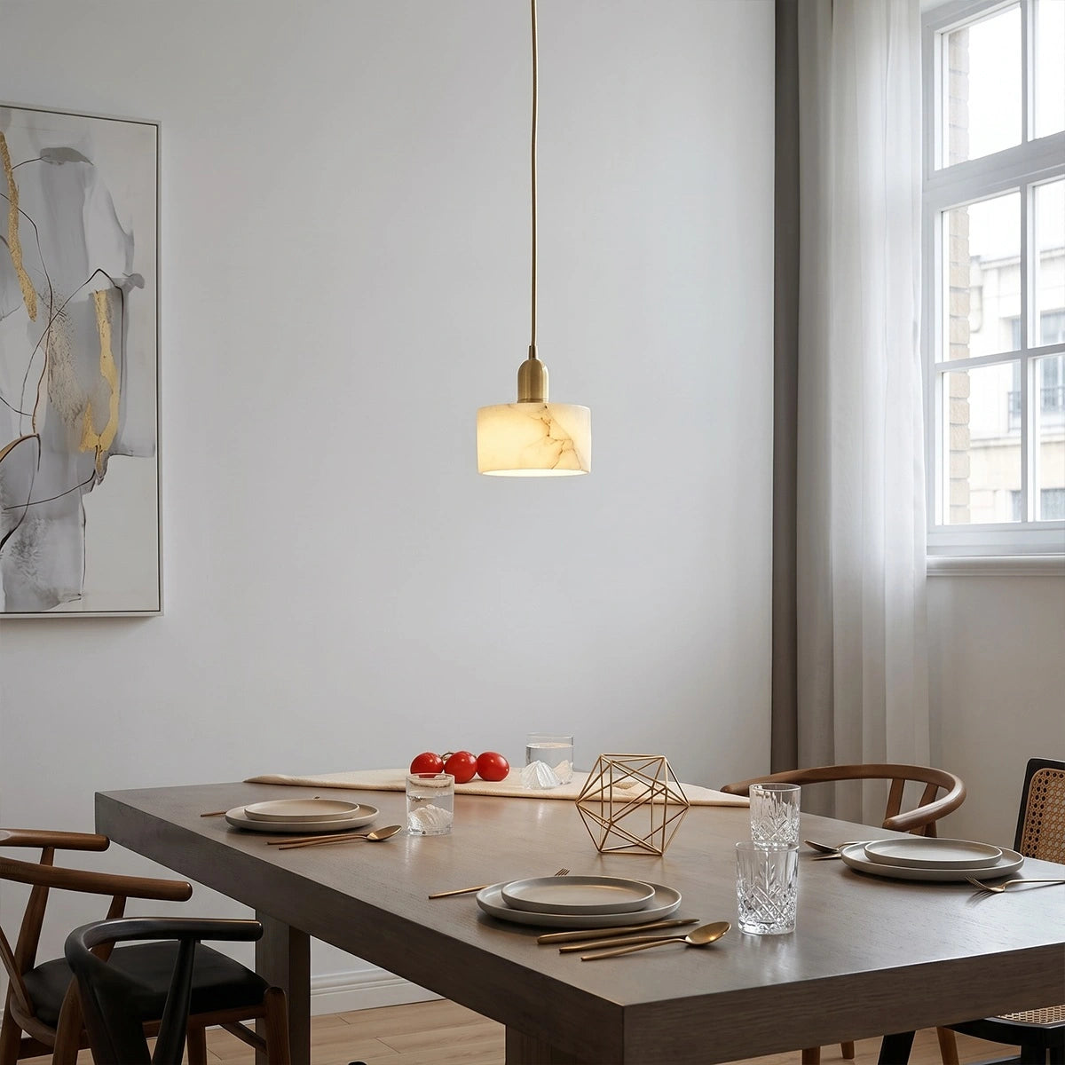 Antizer Modern Brass Alabaster Pendant Light