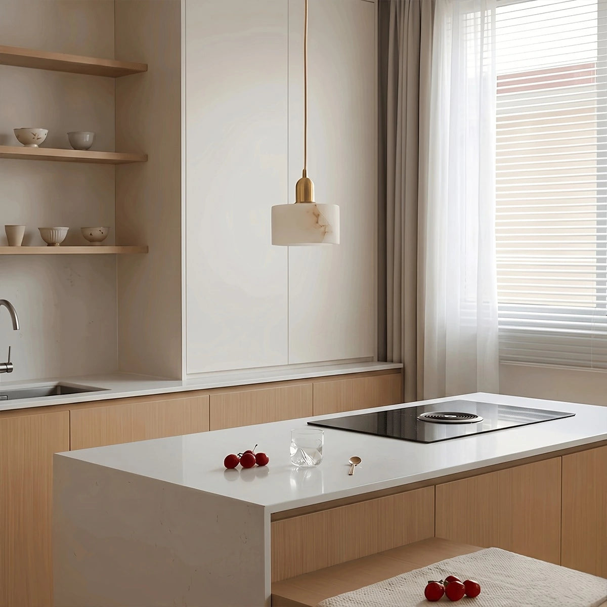 Antizer Modern Brass Alabaster Pendant Light