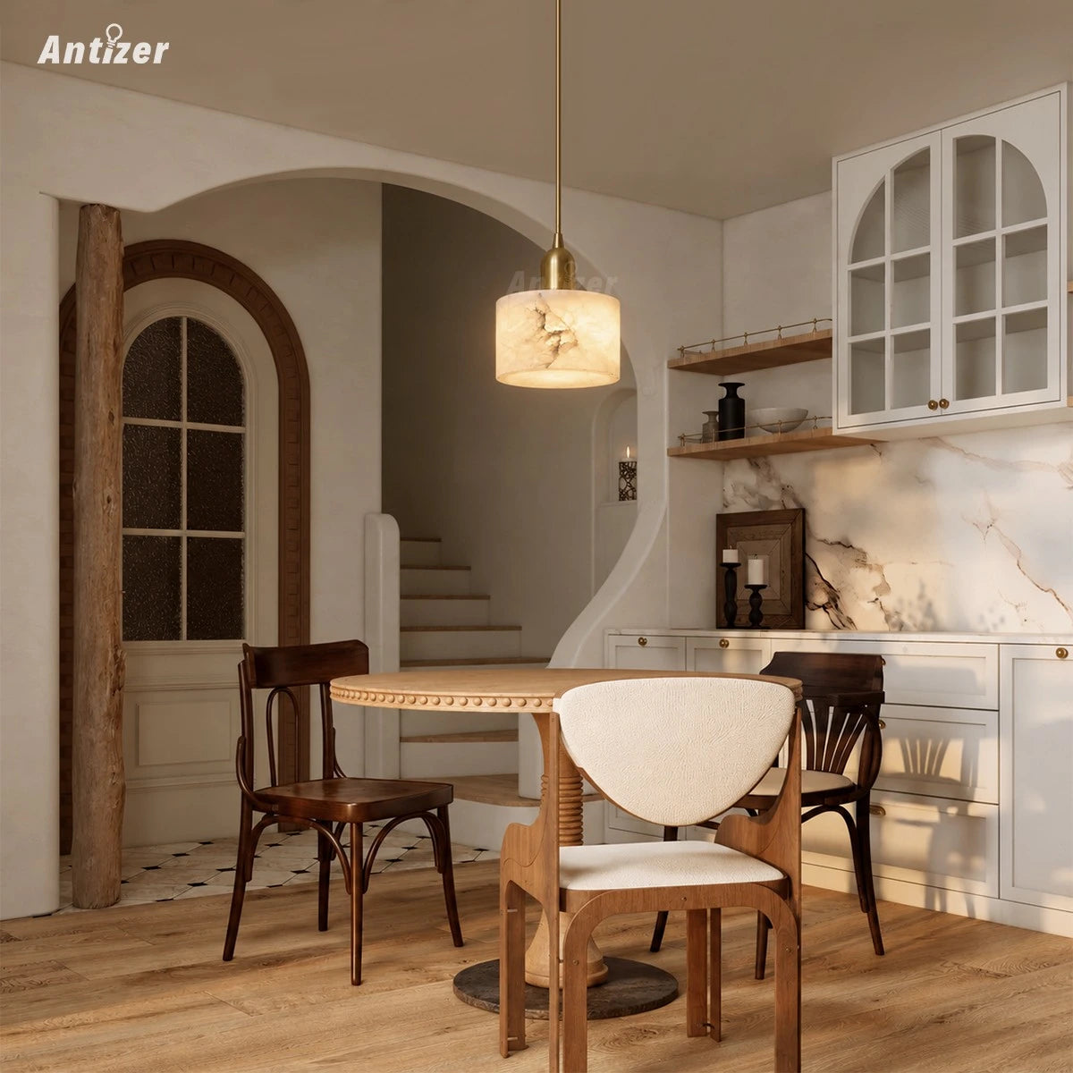 Antizer Modern Brass Alabaster Pendant Light