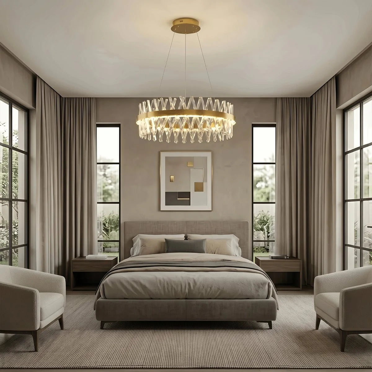 Antizer Modern Crystal Prism Round Chandelier