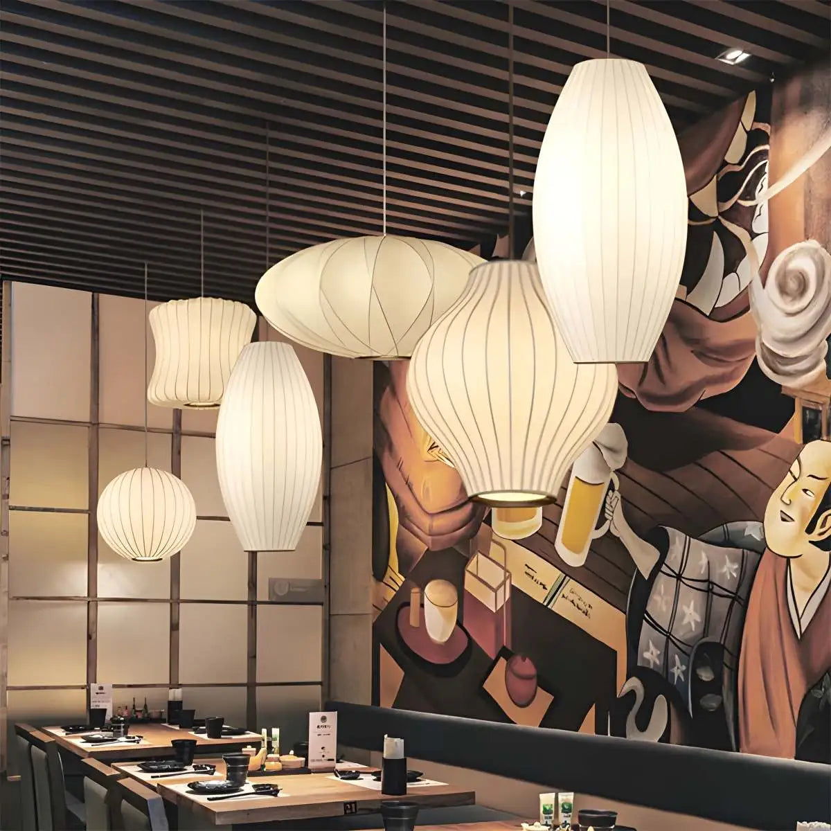 Antizer Vintage LED Silk Lantern Pendant Light