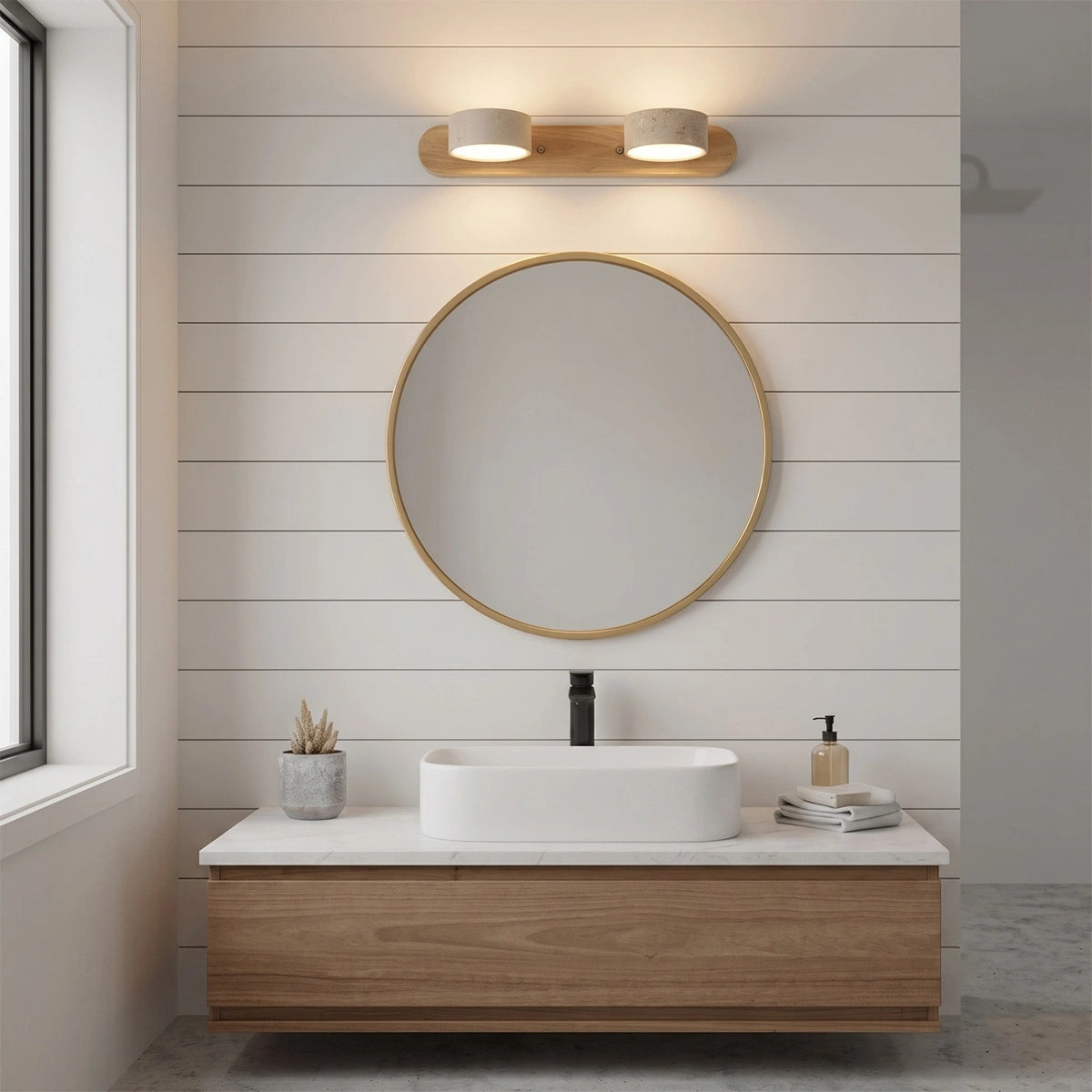 Antizer Modern LED Wood & Stone Travertine Wall Sconce