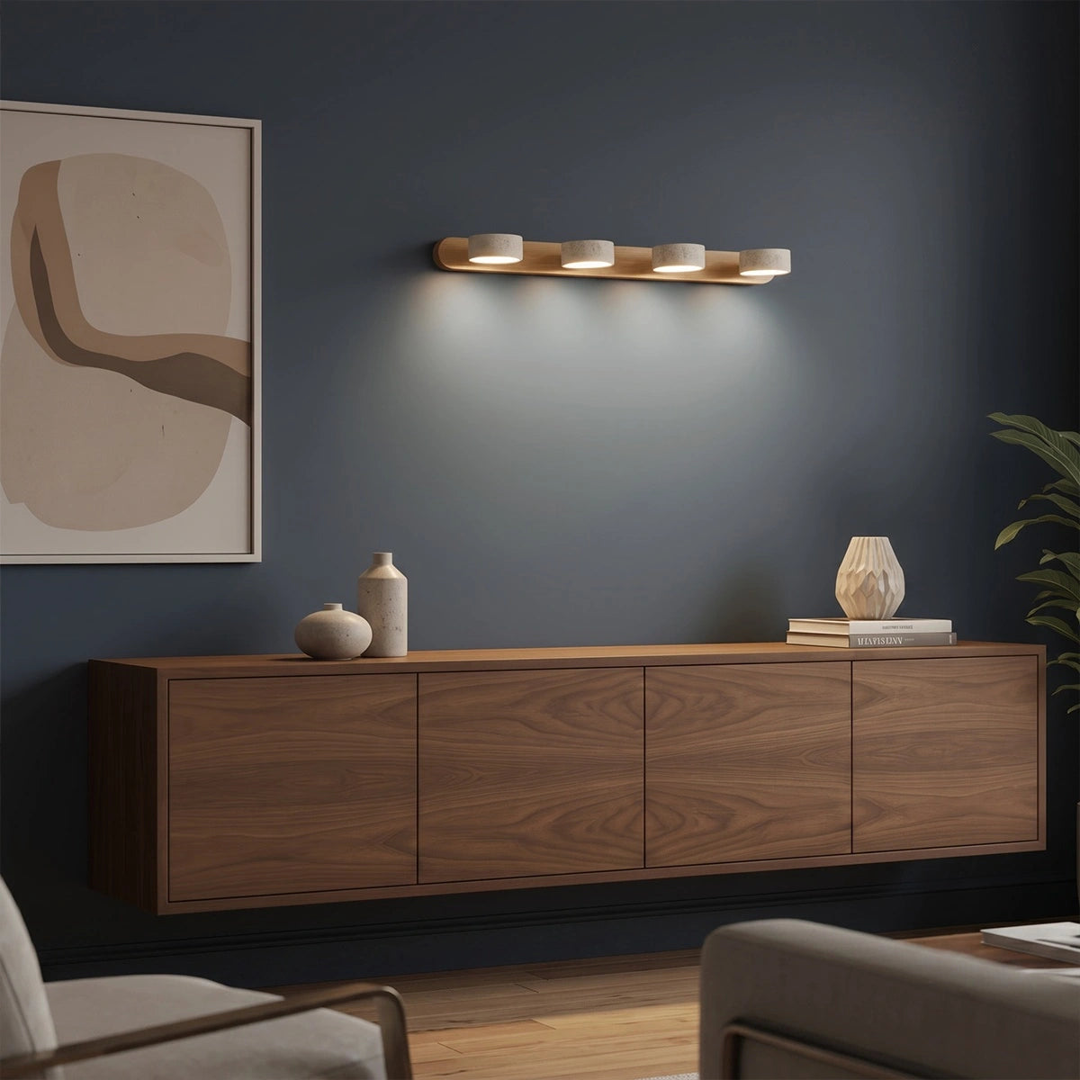 Antizer Modern LED Wood & Stone Travertine Wall Sconce