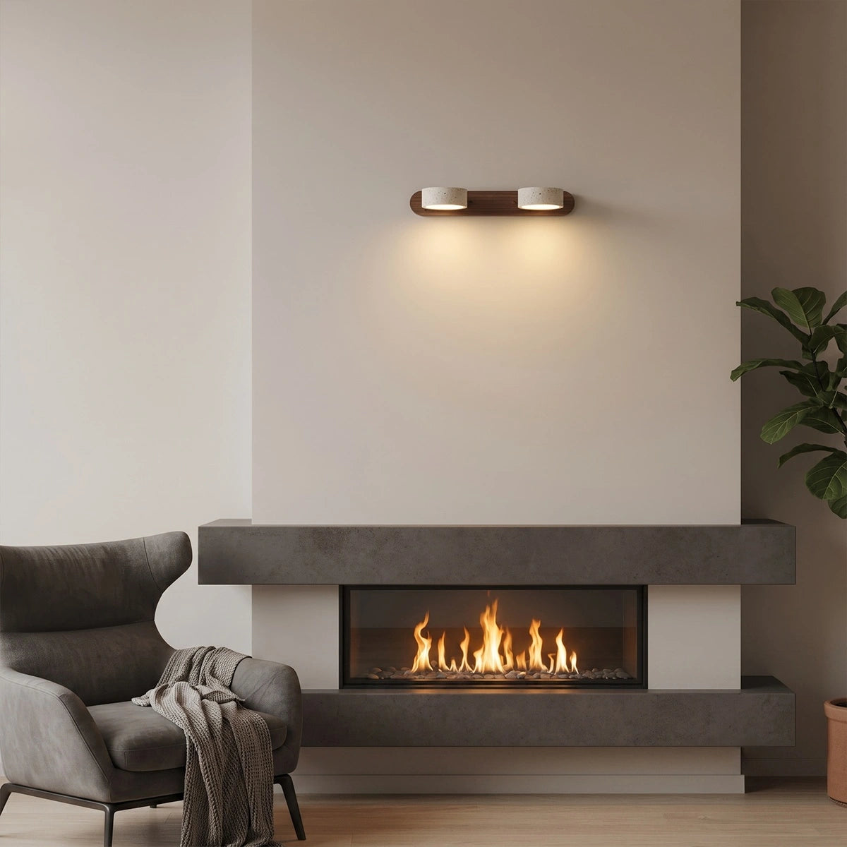 Antizer Modern LED Wood & Stone Travertine Wall Sconce