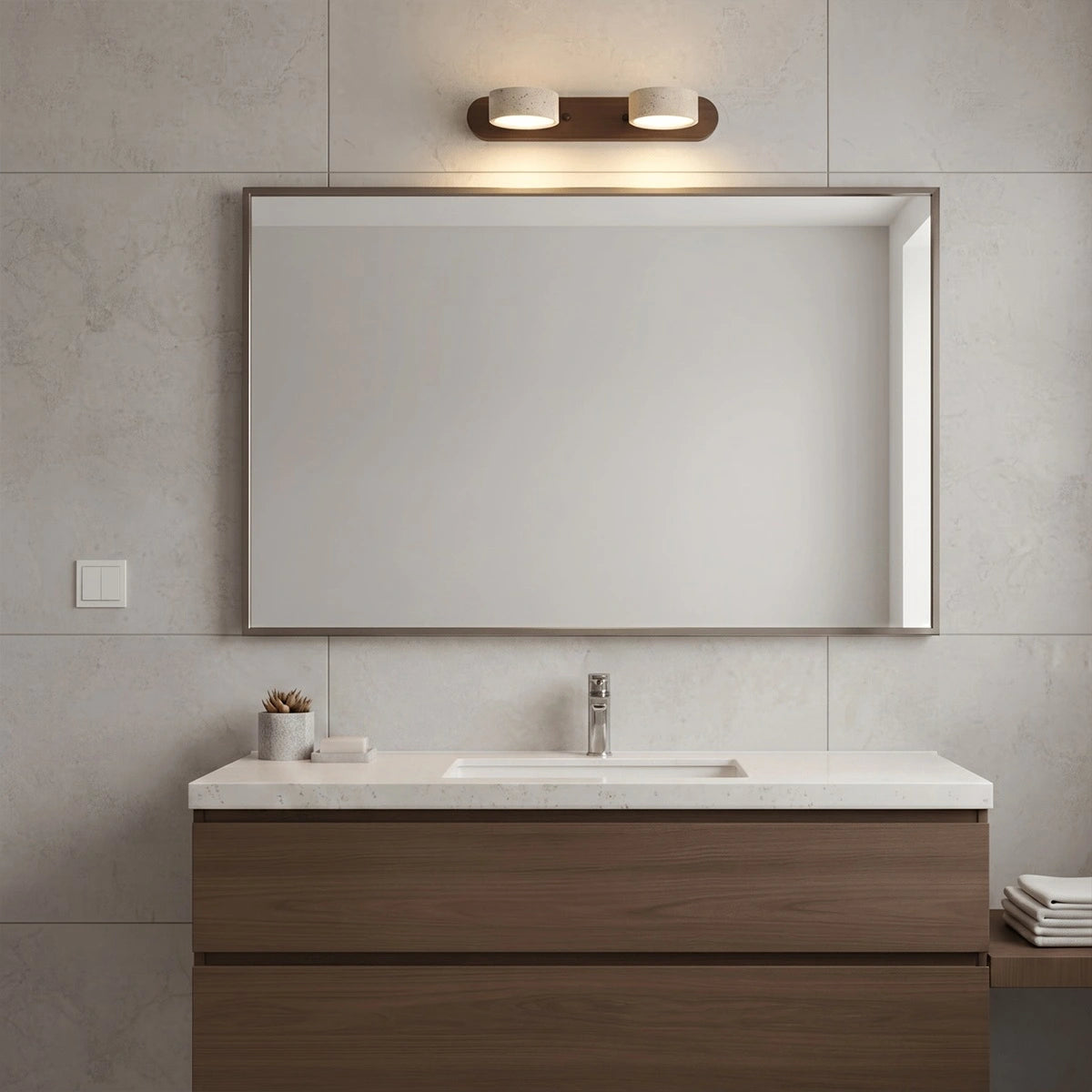 Antizer Modern LED Wood & Stone Travertine Wall Sconce