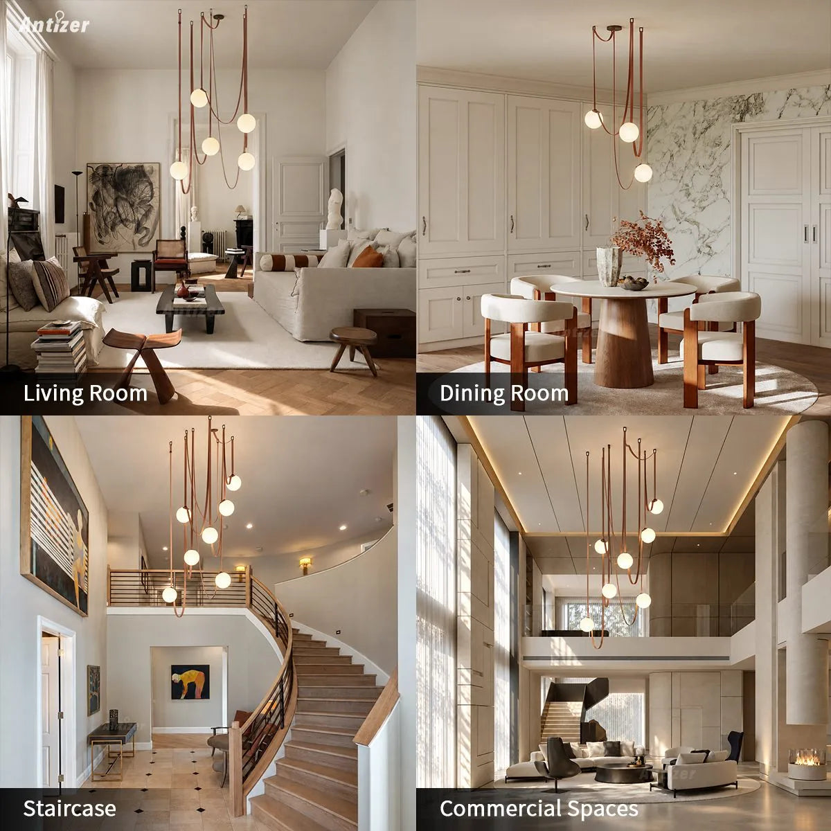 Antizer Modern Leather Strap Globe Pendant Light