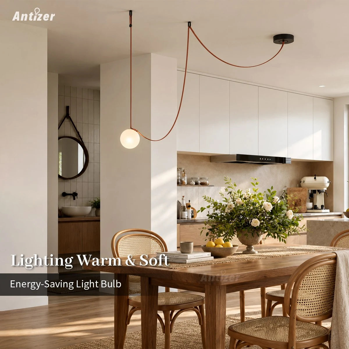 Antizer Modern Leather Strap Globe Pendant Light